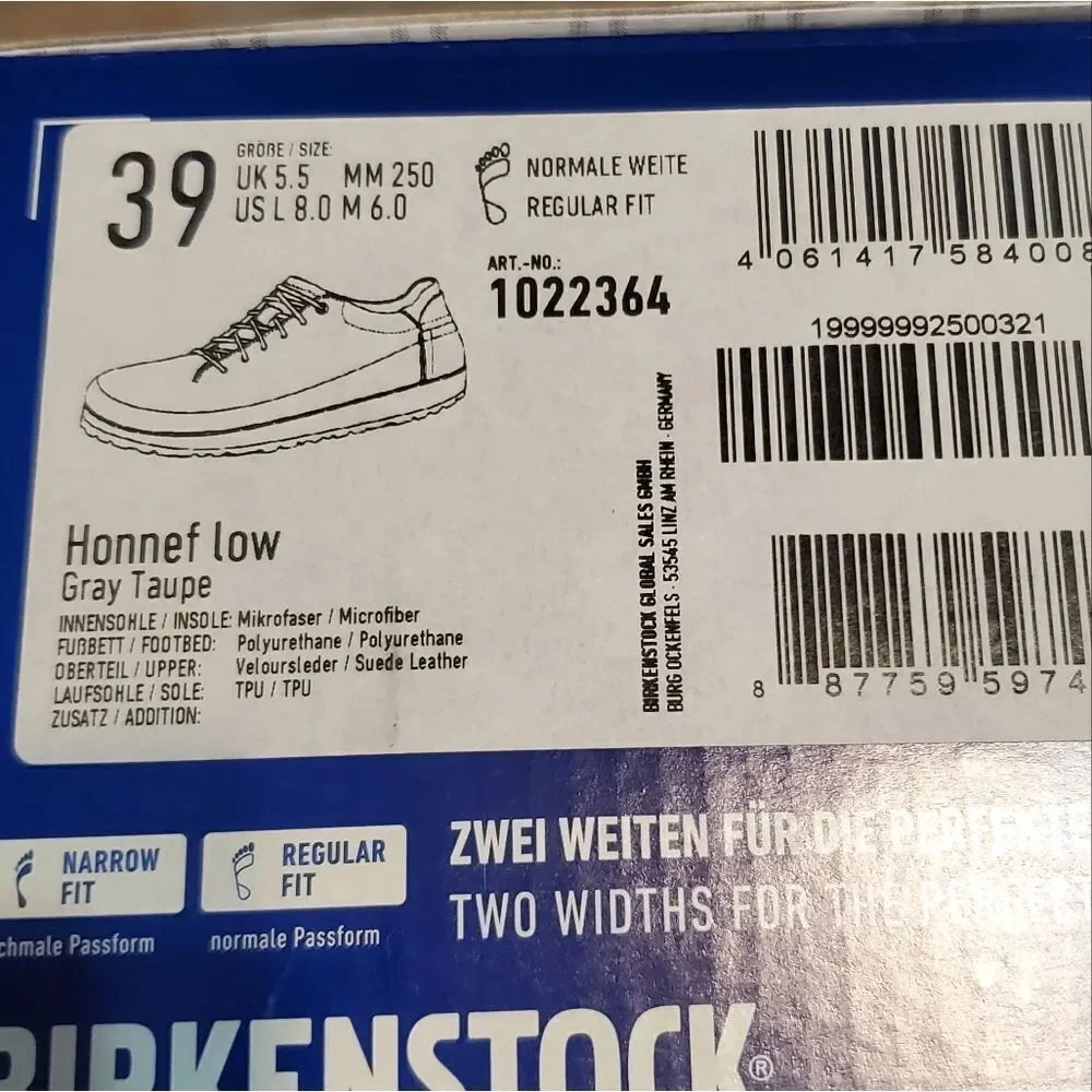 Birkenstock New with Box Honnef Low Gray Taupe Suede Leather Regular Size 39 - Picture 8 of 8